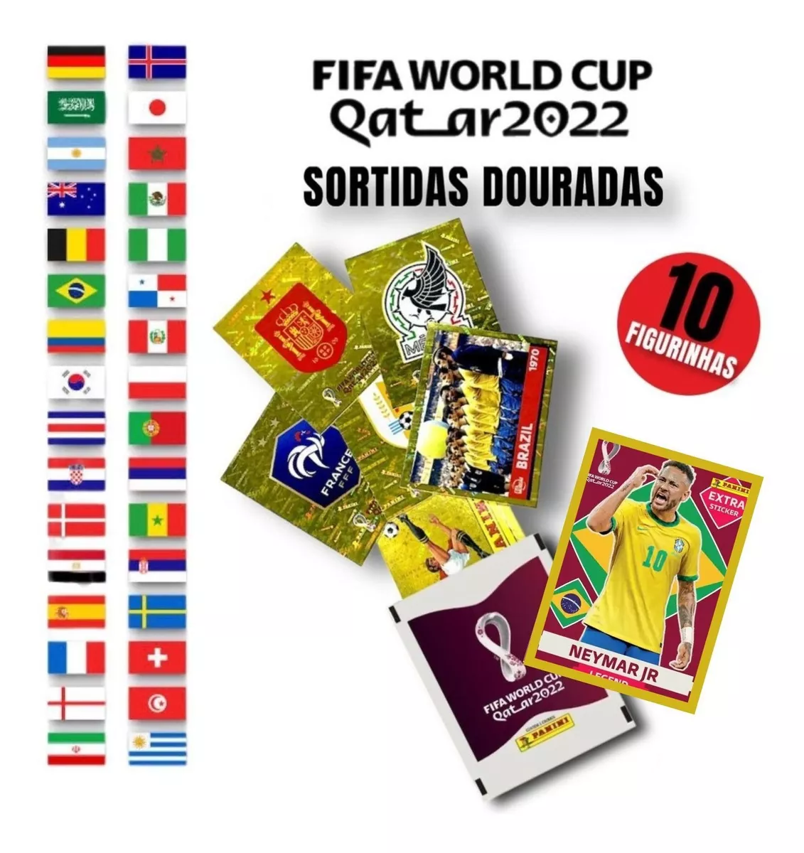 Kit Figurinhas Douradas Raras Copa Do Mundo 2022 Premium