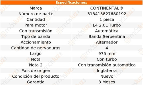 Banda 975 Mm Acc Talon L4 2.0l 96/98 Continental Alternador Foto 4