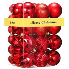 Esferas De Navidad De Plastico Color Rojo Brillante 48 Pzs