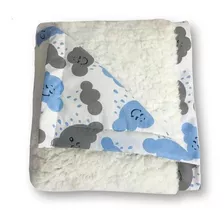 Cobertor Infantil Com Sherpa Bebê Manta Menino Nuvem Azul