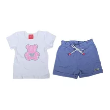 Conjunto Menina Infantil Verão Branco E Azul Kely Kety