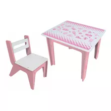 Mesa Infantil Educativa +1 Cadeira Madeira Rosa Verm Azul 