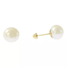 Aretes Broqueles Perla Cultivada 7mm. Oro 10k. Dama Mujer