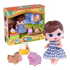Boneca Mini Fazenda Com 3 Bichinhos Menina - Super Toys