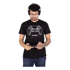 Camiseta Masculina Gamer Player 1 Video Game Preta