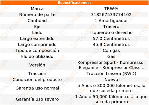 1- Amortiguador Gas Trasero Izq/der C230 Rwd 04/05 Trw Foto 2