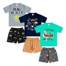 6 Pçs Conjunto De Verão Menino (3camiseta/regata + 3 Shorts)