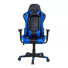 Cadeira De Escritório Pelegrin Pel-3012 Gamer Ergonômica Preto E Azul Com Estofado De Couro Pu