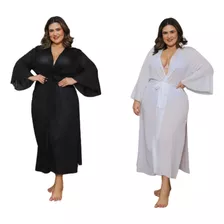 Kit 2 Saída De Praia Longa Vestido Manga Kimono Plus Size