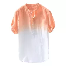 Tops De Manga Corta Con Degradado De Botones Para Hombres Ad