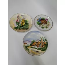 Plato Japonés Antiguo En Porcelana Y Óleo De Colección