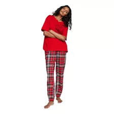 Pijama Remera Roja & Pantalón Cuadrillé M L Victoria Secret