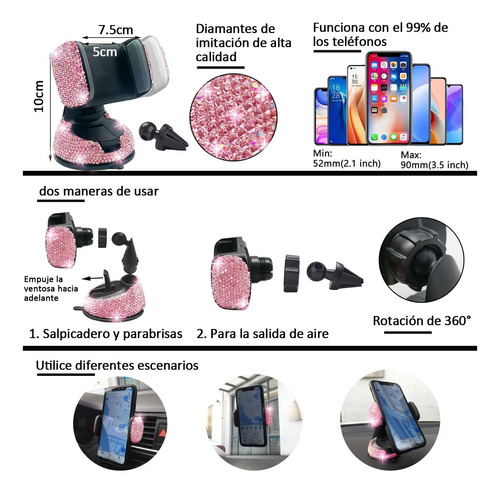 13 Pcs Accesorios Coche Brillantes Con Diamantes Mujer Rosa Foto 2