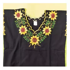 Blusa Yucateca Bordada Lino Modelo Girasol 