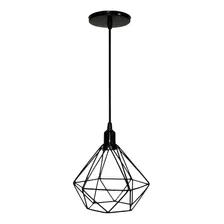 Lustre Luminária Pendente Aramado Diamante Preto