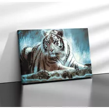 Quadro Grande Tecido Canvas Tigre Branco Animal Tiger 140x90