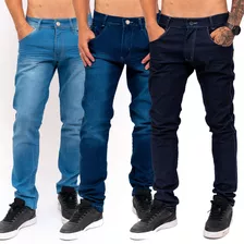 Kit 3 Calça Jeans Masculina Slim Com Lycra Elastano Original