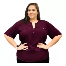 Camisa Blusa Plus Size Feminina Manga Curta Social Sport 