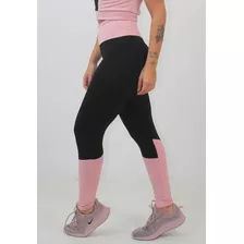 Calça Legging Fitness Academia Preta Com Detalhe Em Rosê