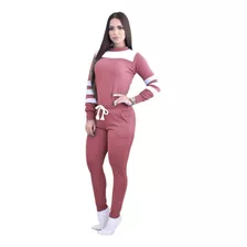 Conjunto Moletom Feminino Blusa E Calça Malha Crepe Inverno