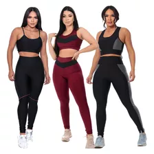  3 Conjuntos Feminino Calça E Top Roupas Academia