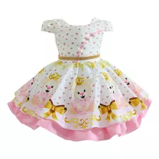 Vestido Infantil Festa Ursinha Princesa Fofa Luxo 1 A 4 Anos