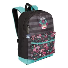 Mochila Escolar Paul Frank 19t02 Floral Sestini Cor Preto