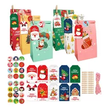 Bolsas Regalo Con Etiquetas + Tarjetas Navideñas, 24 Piezas