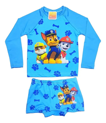Blusa Infantil Proteção Solar Uv Sunga Menino Praia Piscina Cor Azul-aço Tamanho 6 Estampado