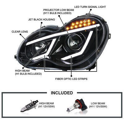 Jet Black Fits 2001-2007 Benz W203 C-class C230 C320 Led Kg1 Foto 2