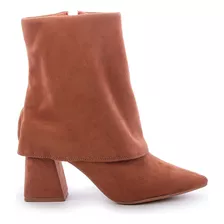 Bota Jeans Feminina Cano Curto Dobrado Zíper Salto Damannu