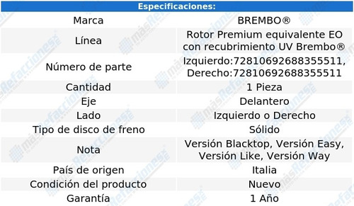 Disco Solido Der O Izq Front Fiat Mobi 17-20 Brembo Foto 3