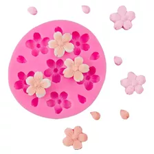 Molde Silicona 6 Flores De Cerezo Con Hojas Fondant Porcelan Color Rosa