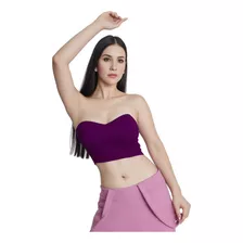 Crop Top Strapless Escote Forma De Corazón Elástico Soporte