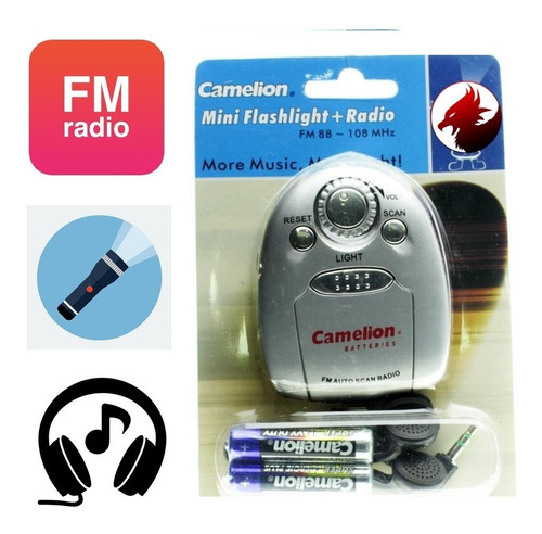 Mini Radio Fm Portatil Auto Scan Audifonos Linterna Baterias
