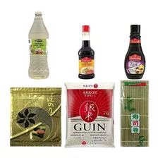 Kit Sushi 6 Itens Arroz Vinagre Nori Shoyu Tarê - T. Foods