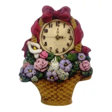 Reloj De Pared Decorativo Cerámica Canasta Con Flores.