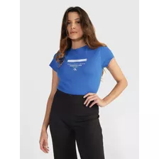 Playera Azul Para Mujer Con Logo Estampado Calvin Klein