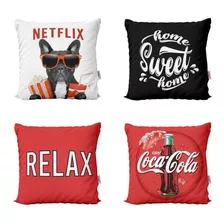 Kit 4 Capas De Almofadas Netflix, Pipoca, Coca-cola 40x40