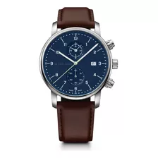 Reloj Urban Classic Chrono Correa De Cuero, Dial Azul