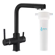 Purificador De Agua Bajo Mesada Con Canilla 3 Vías Amatuagua Color Monocomando Cromado Recto Negro