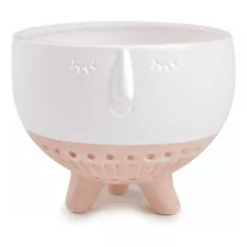 Vaso Decoração Cachepot Em Cerâmica Rosa Cor Branco