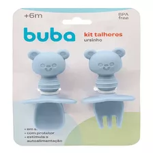 Kit Talheres Silicone Ursinho Azul - Buba