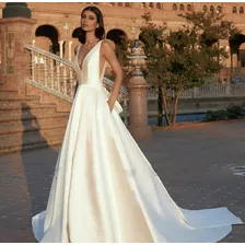 Vestido Elegante De Novia En Satén Talla S/m