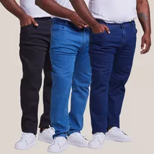 Kit Com 3 Calça Jeans Masculina Tamanho Grande Plus Size