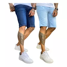 Kit 2 Bermuda Jeans Masculina Short Skinny Slim Lycra