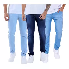 Kit C/ 3 Calça Jeans Sarja Masculina Skinny Lycra Colorida