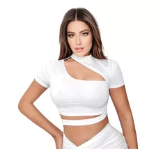 Blusa Crop Top Asimetrica Ajustada Mujer Moda Casual