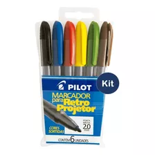 Kit Caneta Marcador Para Retro Projetor Pilot 6 Cores 2.0mm