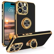 Funda Para iPhone 15 Pro Max Ring 360° Negro Dorado